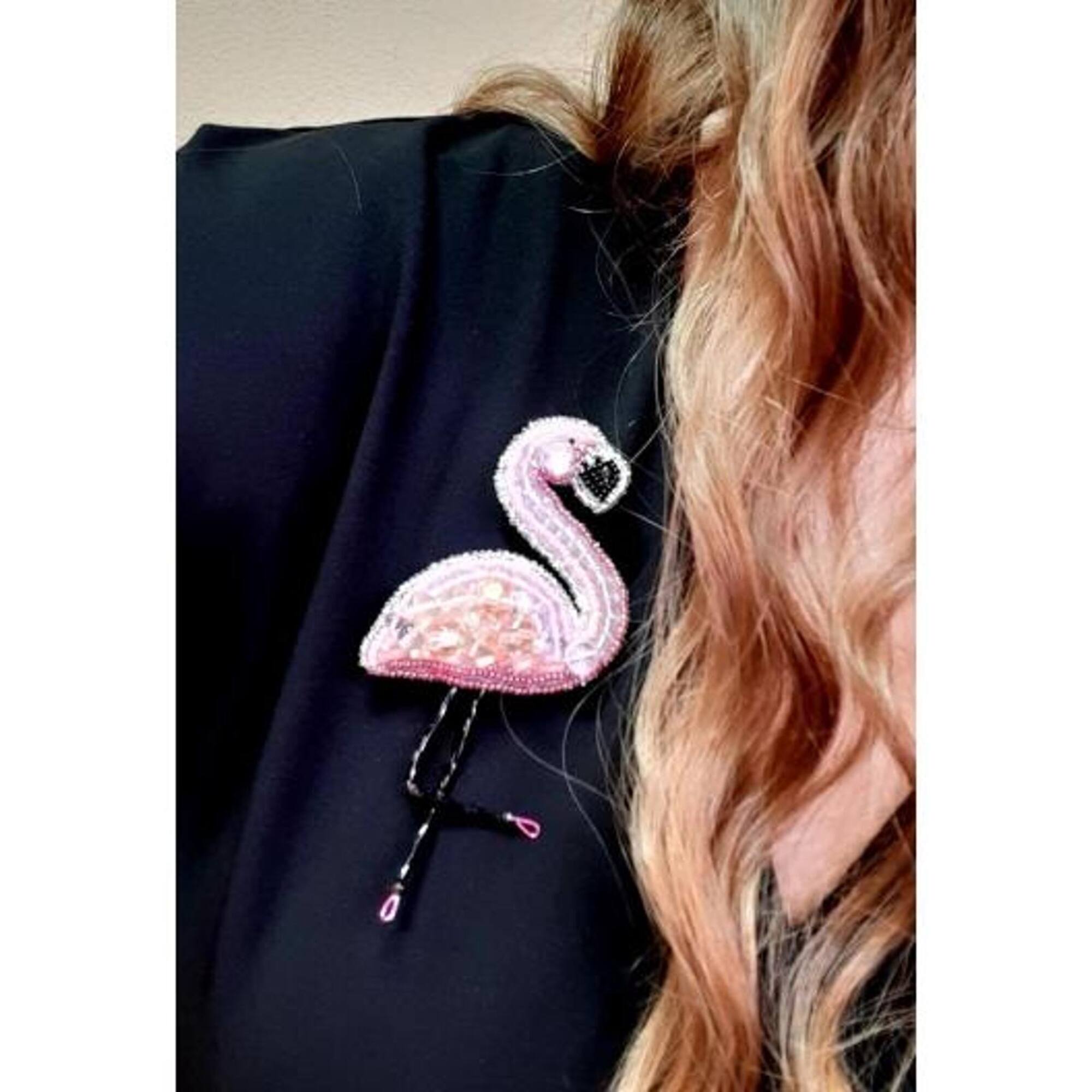 Crystal Art Beadwork Kit For Creating Brooch Flamingo